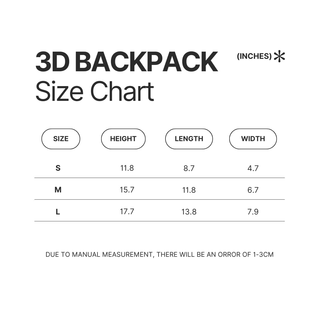 3D Backpack Size Chart - Limp Bizkit Fans