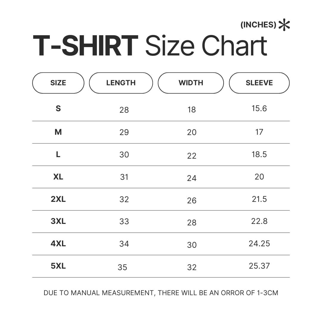T shirt Size Chart - Limp Bizkit Fans